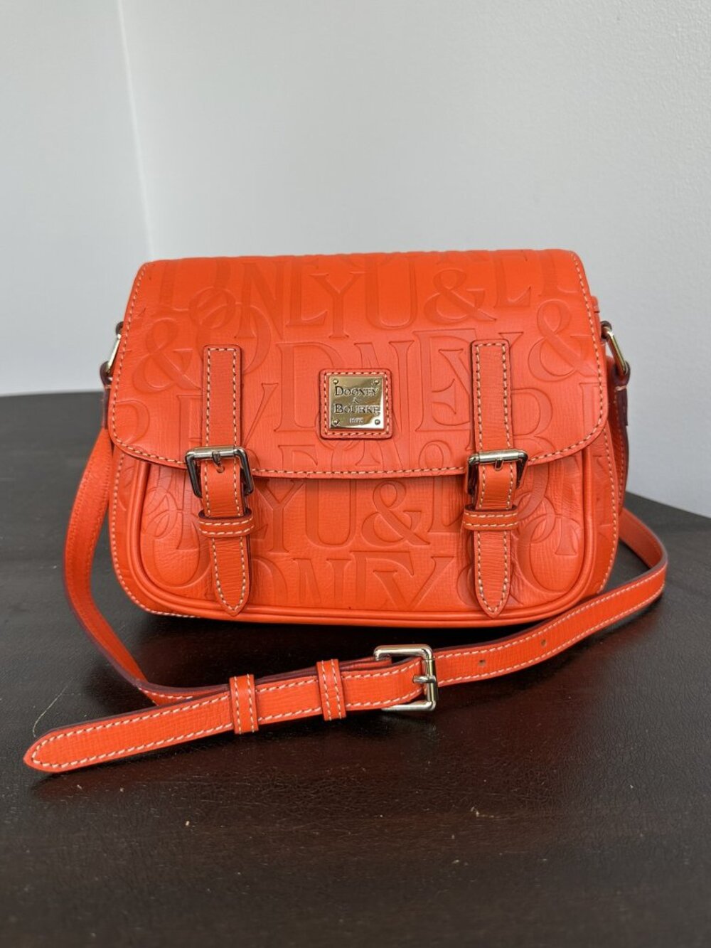 Dooney & Bourke Safari Crossbody Bag Embossed Orange Leather Satchel Purse